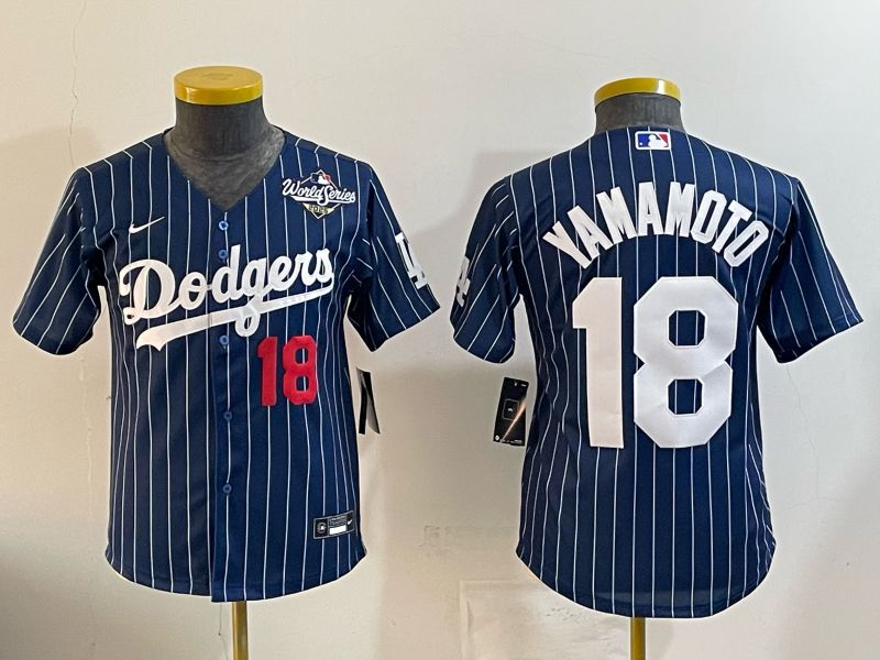 Youth Nike 2026 Los Angeles Dodgers #18 Yamamoto Blue Stripe Game MLB Jersey 12118->youth mlb jersey->Youth Jersey
